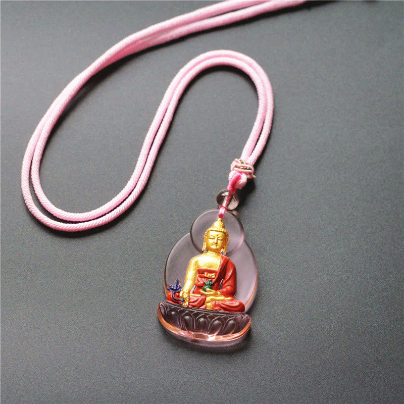 Buddha Stones Tibet Medicine Buddha Liuli Crystal Compassion Necklace Pendant (Extra 35% Off | USE CODE: FS35)