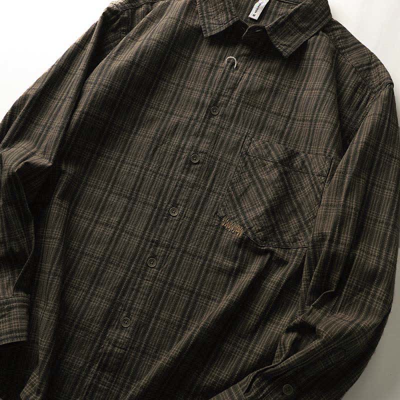 Buddha Stones Fall Commute Embroidery Plaid Pattern Men's Cotton Long Sleeve Shirts With Pocket
