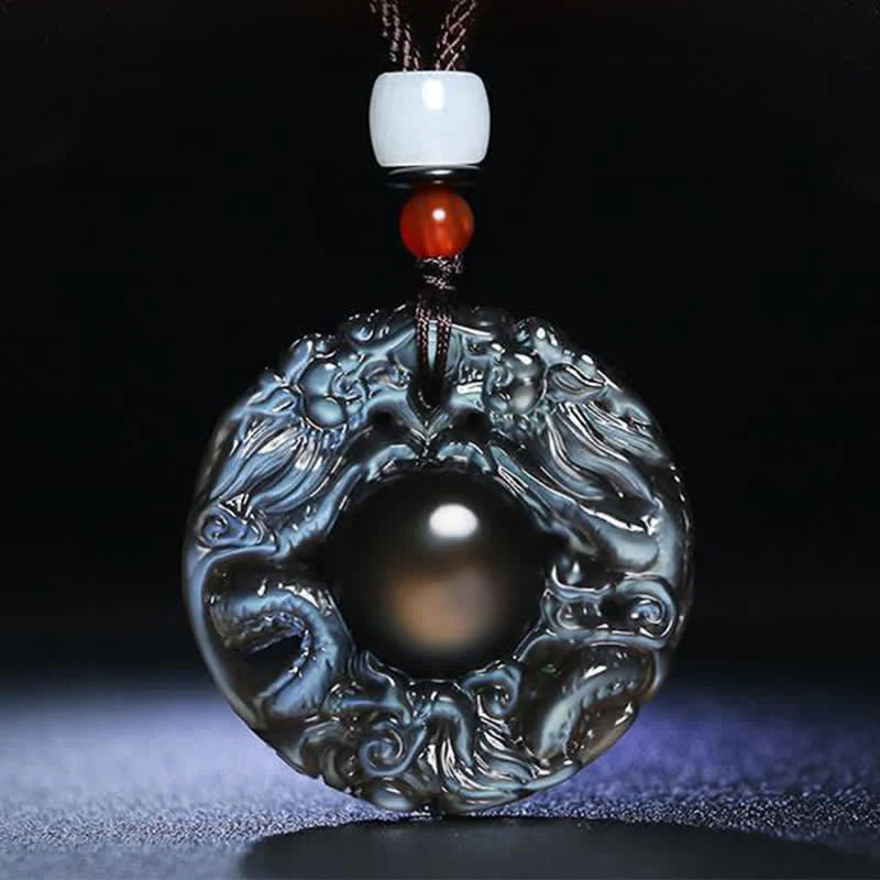 Buddha Stones Natural Gold Sheen Obsidian Rainbow Obsidian Dragon Strength Necklace Pendant (Extra 35% Off | USE CODE: FS35)