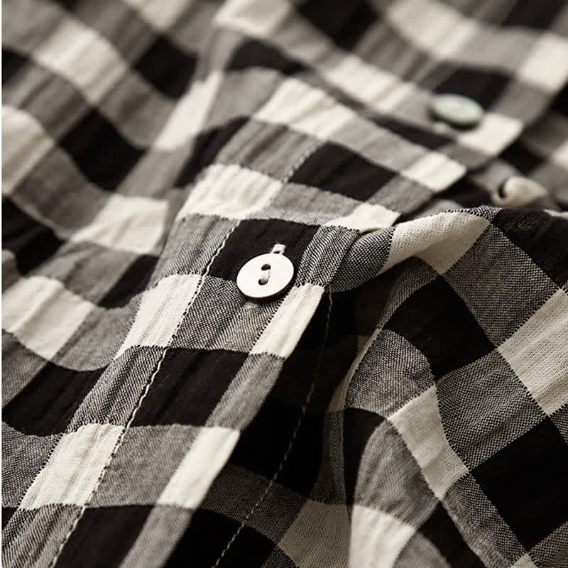 Buddha Stones Spring Gingham Knee Length Women's Short Sleeve Dress With Tie Waist Chiffon Hem
