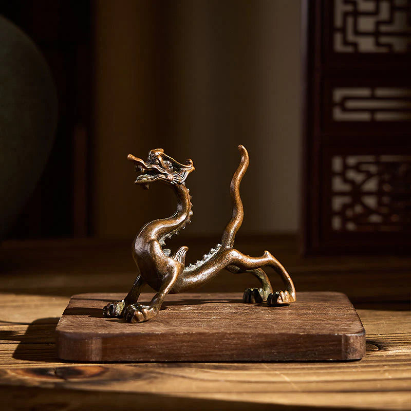 Buddha Stones Mini Dragon Alloy Luck Protection Home Decoration 7.6*2.5*5.4 cm