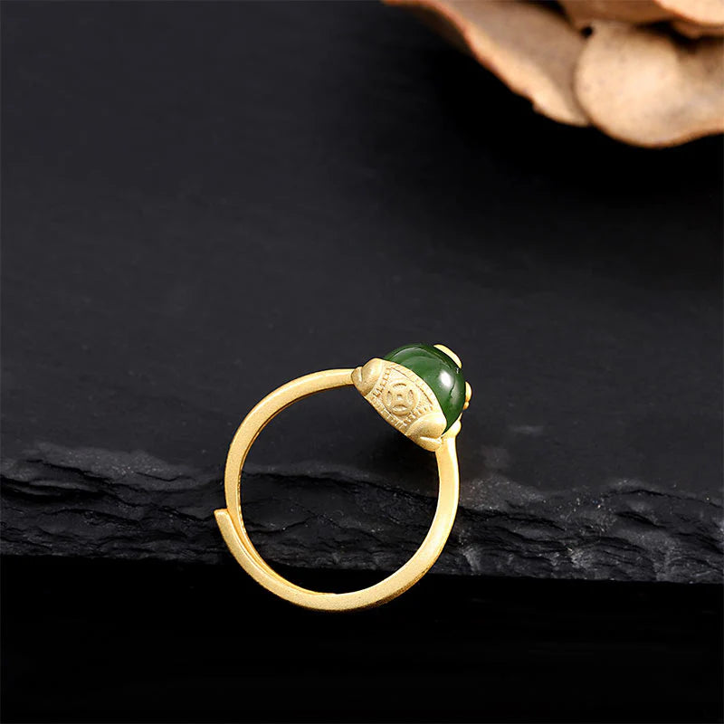 Buddha Stones 18k Gold-plated Pixiu Jade Wealth Ring (Extra 35% Off | USE CODE: FS35)