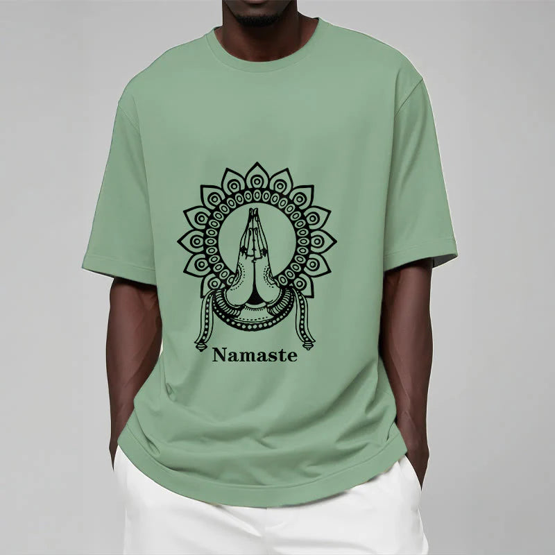 Buddha Stones Namaste Gesture Mandala Pattern Tee T-shirt