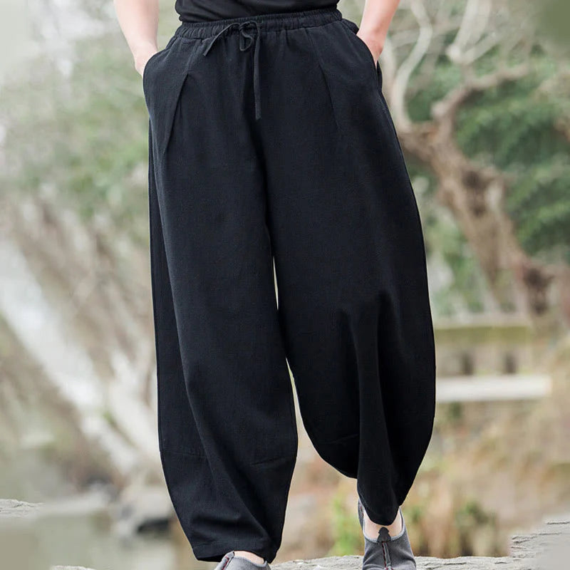 Buddha Stones Plain Casual Bloomer Men's Pants With Pockets