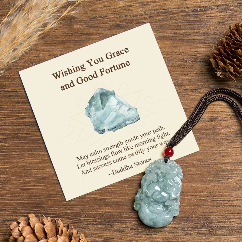 Buddha Stones Wishing You Grace and Good Fortune Jade Horse Necklace Includes Gift Message Card