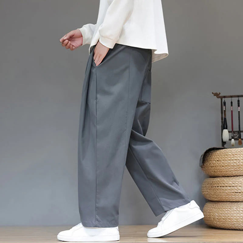 Buddha Stones Fall Solid Color Straight Leg Design Men's Harem Pants With Pockets
