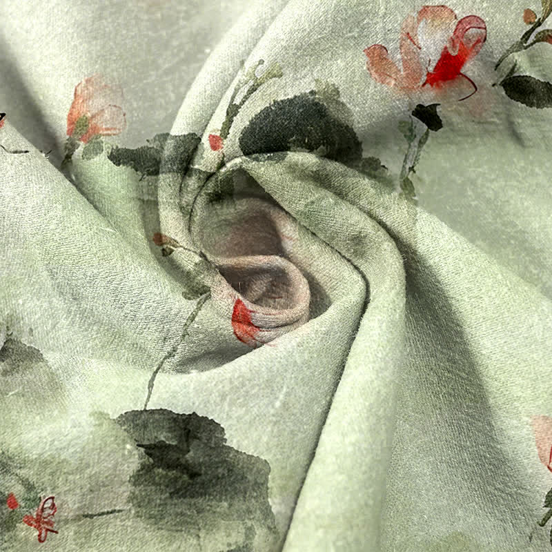 Buddha Stones Pure Cotton Butterfly Flowers Pattern Print Women's Pants With Pockets