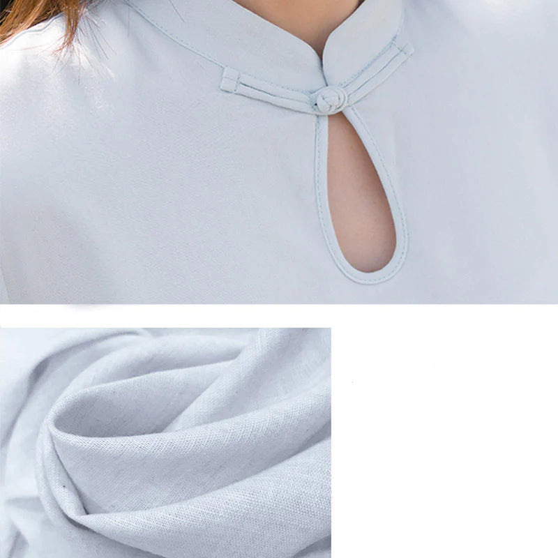 Buddha Stones 2Pcs Lotus Pattern Tai Chi Meditation Yoga Cotton Linen Clothing Top Pants Women's Set  (Extra 30% Off | USE CODE: FS30)