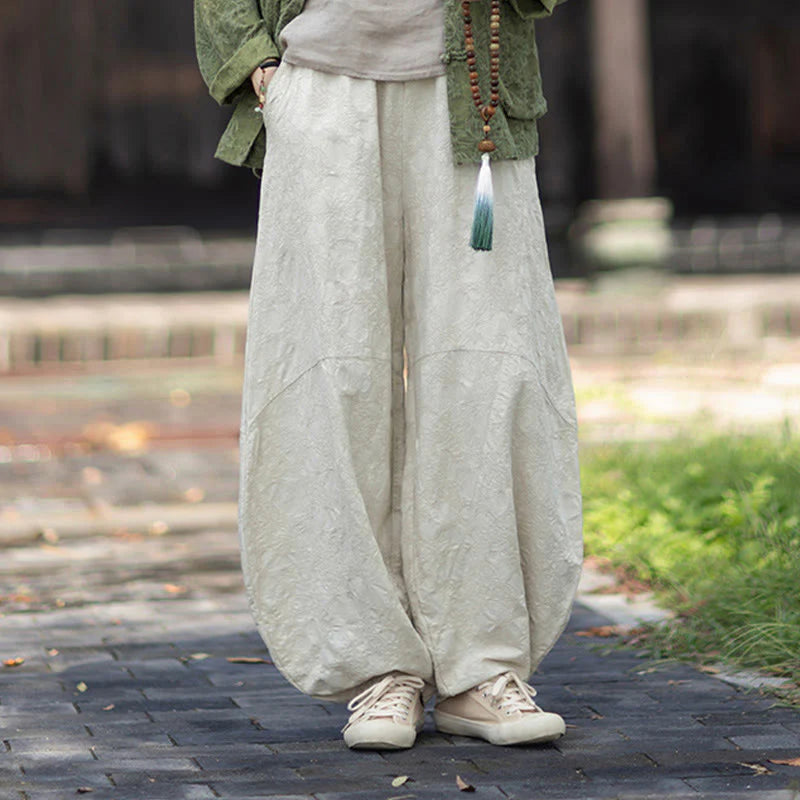 Buddha Stones Fall Jacquard Women's Frog-Button Long Sleeve Shirt Pants Cotton Linen Clothing
