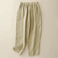 Buddha Stones Summer Solid Color Side Button Design Cotton Linen Women's Harem Pants With Pockets