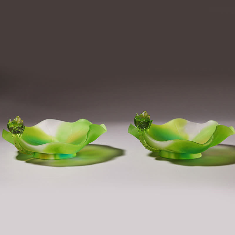 Buddha Stones Feng Shui Lotus Handmade Liuli Crystal Art Piece Home Office Offering Decoration