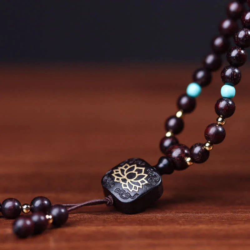 Buddha Stones 108 Mala Beads Tibetan Small Leaf Red Sandalwood Lotus Balance Bracelet