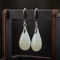 Buddha Stones Hetian White Jade Water Drop Luck Blessing Dangle Earrings (Extra 30% Off | USE CODE: FS30)