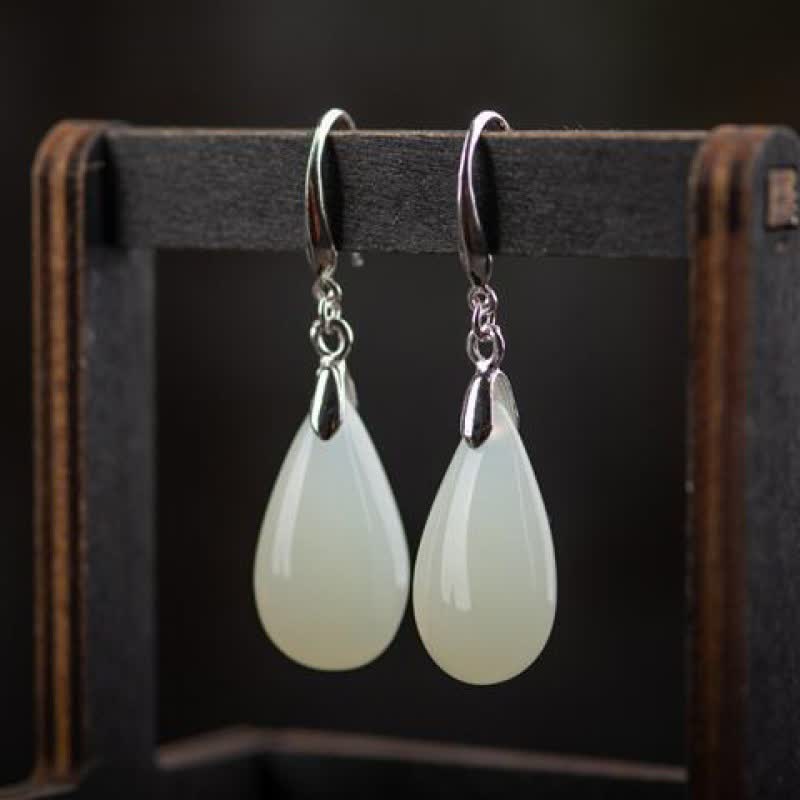 Buddha Stones Hetian White Jade Water Drop Luck Blessing Dangle Earrings (Extra 30% Off | USE CODE: FS30)