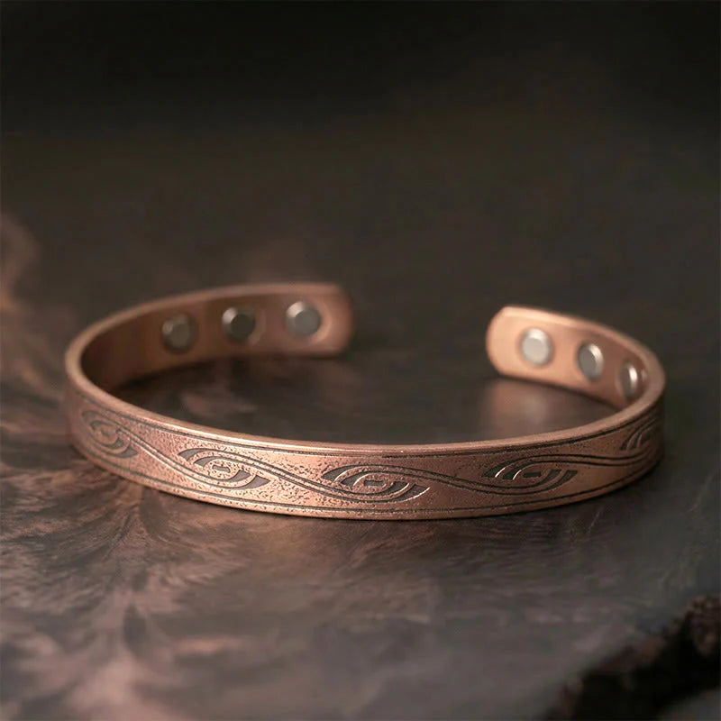 Buddha Stones Spiral Pattern Copper Balance Open Adjustable Cuff Bracelet Bangle