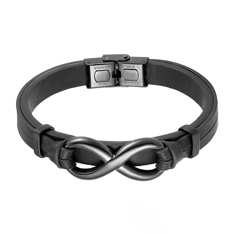 Buddha Stones Infinitely Design Titanium Steel Single Layer Leather Balance Bracelet