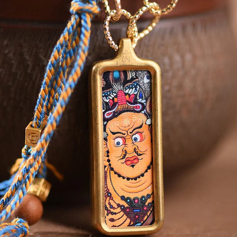 Buddha Stones Tibet God Of Wealth Titanium Steel Thangka Wealth Necklace Pendant