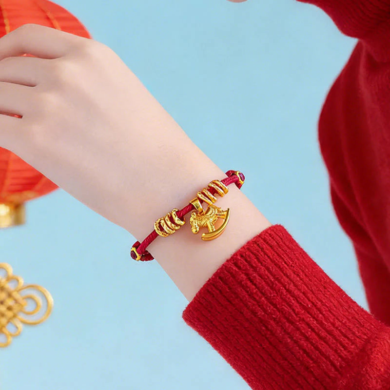 Buddha Stones Year Of The Horse Simple Horse Circle Charm Rope Faith Bracelet