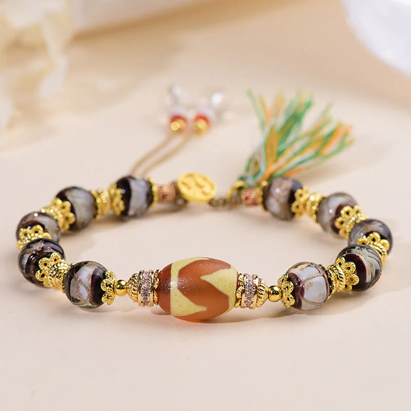 Buddha Stones Liuli Glass Dzi Beads Blessings Bracelet
