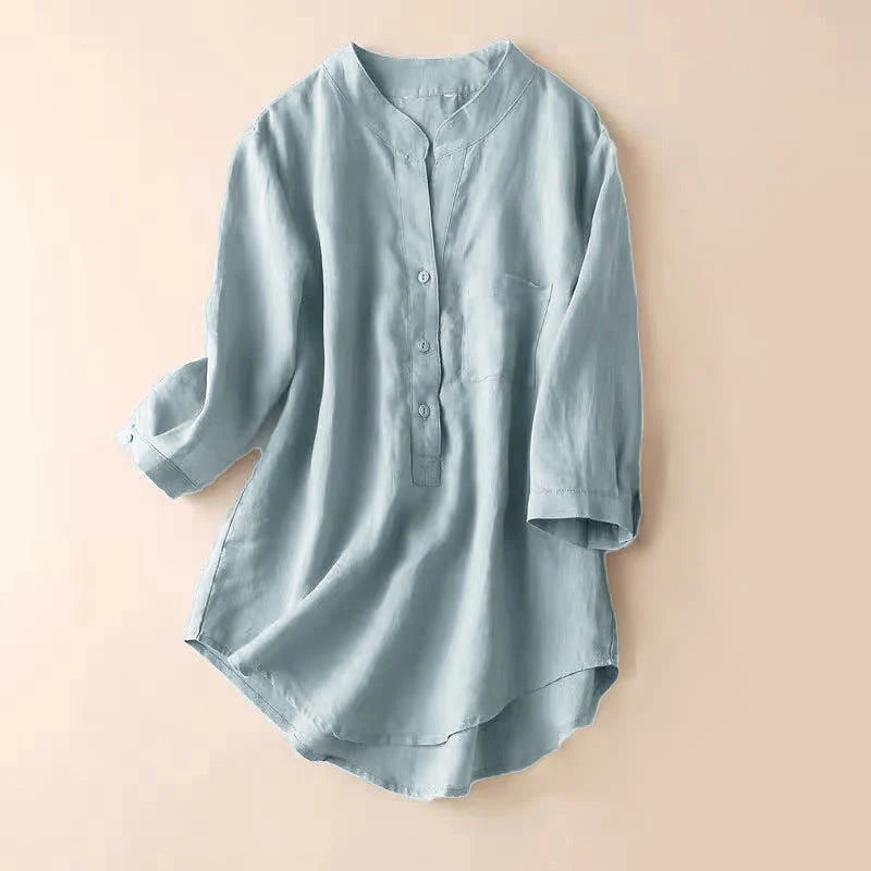 Buddha Stones Casual Women's V-neck Three Quarter Sleeve Design Plain Shirt