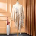 Buddha Stones Wool Shawl White Orange Flower Embroidery Tassel Winter Cozy Travel Scarf Wrap