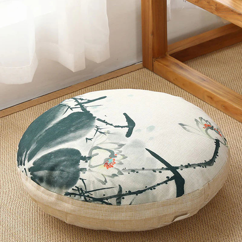 Buddha Stones Lotus Simple Pattern Linen Meditation Seat Cushion Home Living Room Decoration