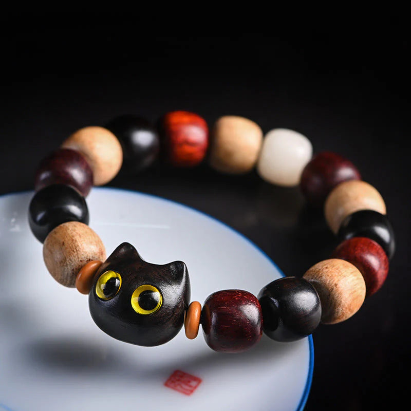 FREE Today: Release Mood Red Sandalwood Ebony Wood Cute Cat Calm Bracelet