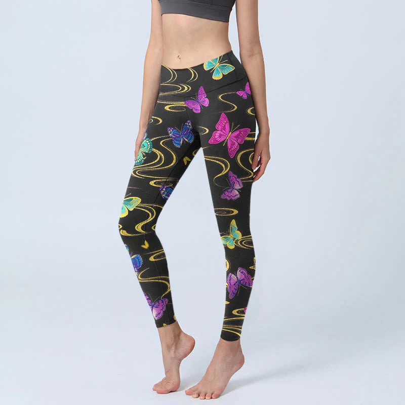 Buddha Stones Gorgeous High Contrast Butterfly Pattern Print Gym Leggings Women's Yoga Pants