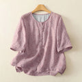 Buddha Stones Casual Floral Print Pattern Three Quarter Sleeve Women's Buttons Shirt