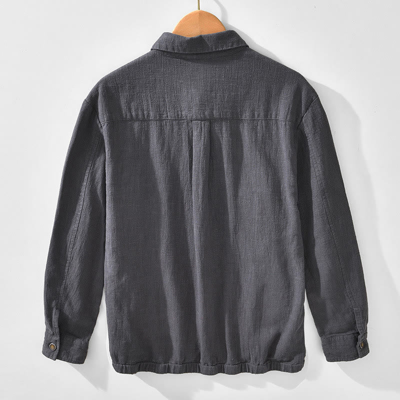 Buddha Stones Commute Plain Simple Buttons Design Men's Long Sleeve Ramie Linen Jacket With Pockets