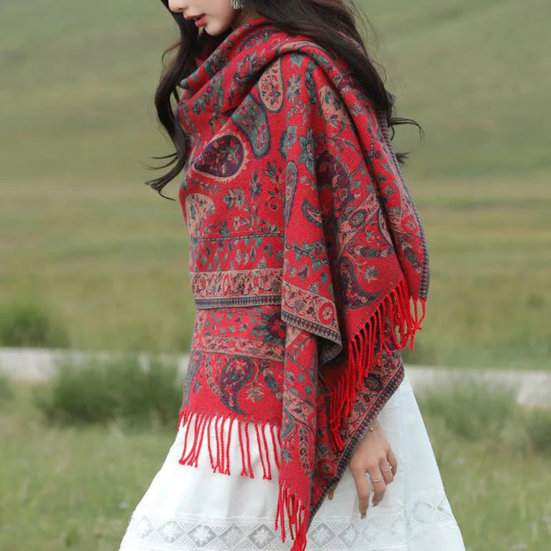Buddha Stones Ethnic Embroidered Paisley Flowers Pattern Tassel Soft Scarf Shawl