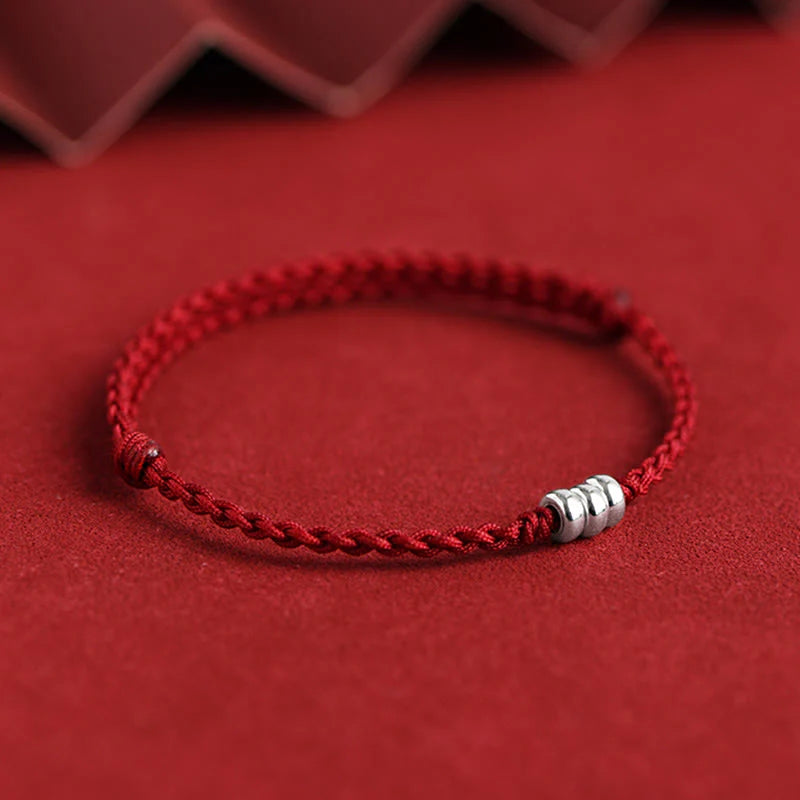 Buddha Stones 925 Sterling Silver Beads Protection Luck Braided Bracelet Anklet