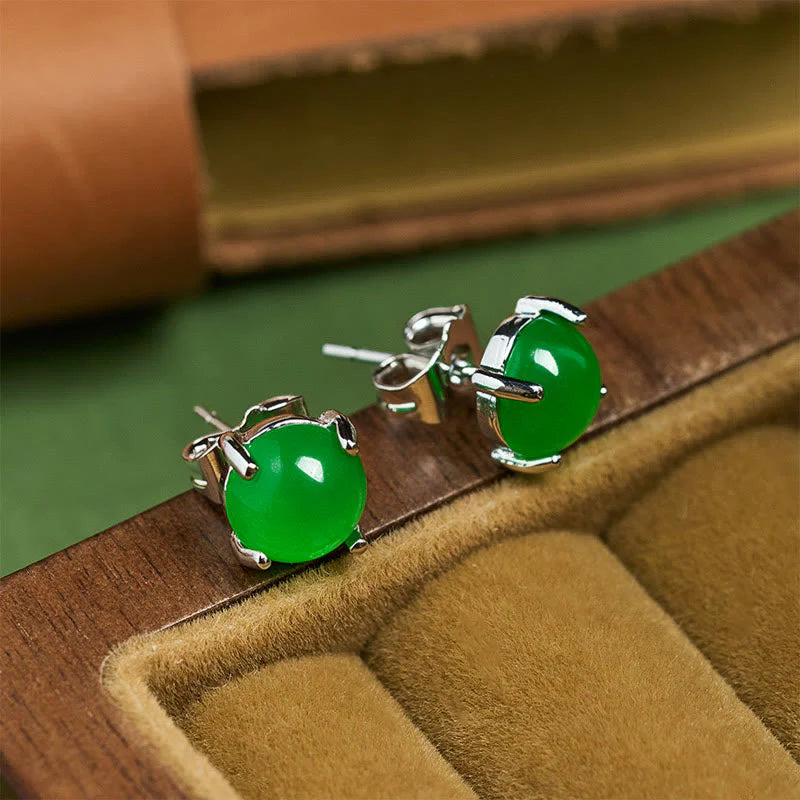 Buddha Stones Jade 925 Sterling Silver Abundance Earrings