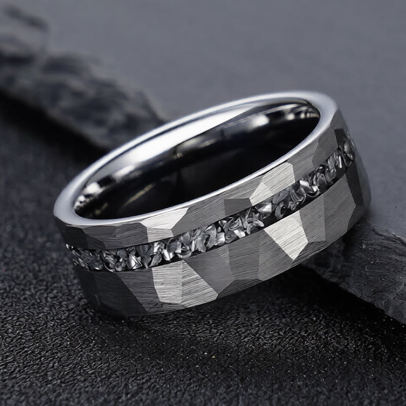 Buddha Stones Hammered Texture Tungsten Steel Strength Ring