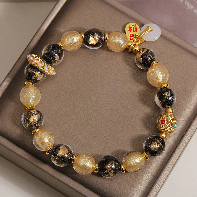Buddha Stones Black Gold Liuli Glass Bead Attracts Wealth Peace Buckle Blessing Bracelet