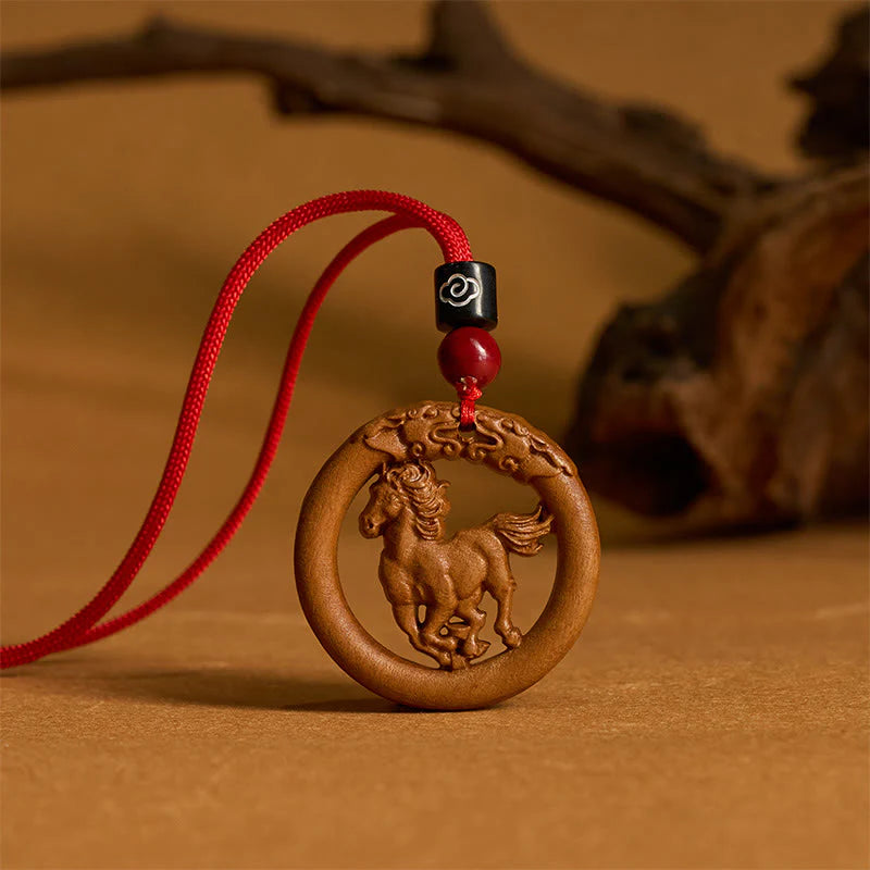 Buddha Stones Peach Wood Chinese Zodiac Year Of The Horse Ward Off Evil Spirits Necklace Pendants