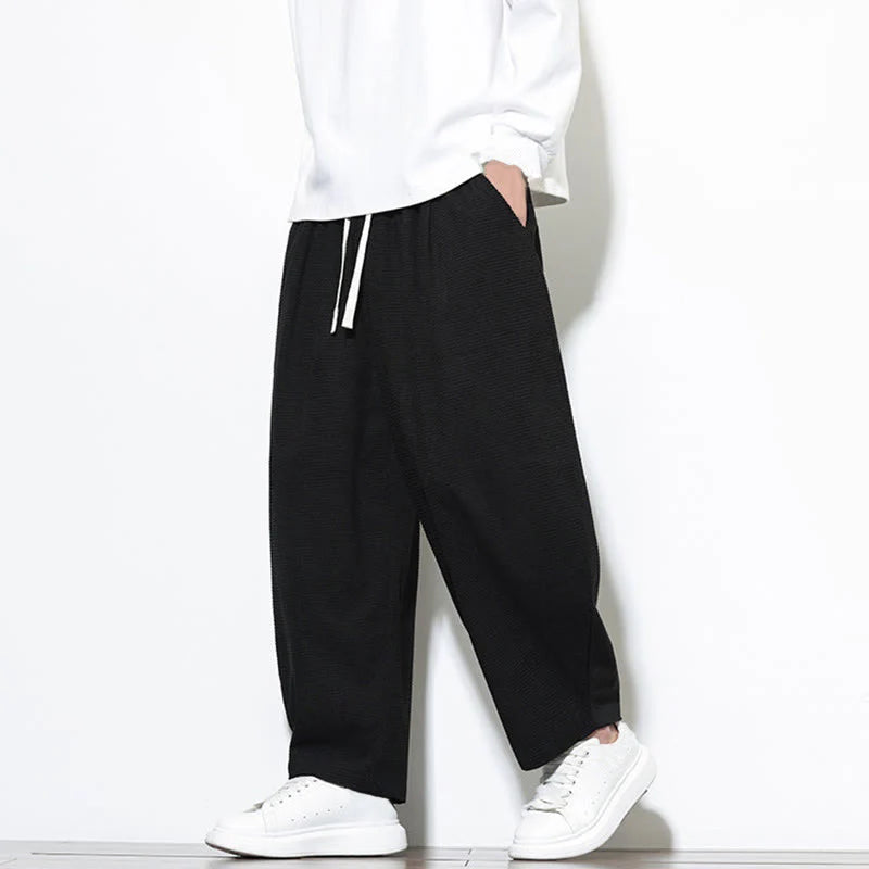 Buddha Stones Men's Plain Pure Cotton Corduroy Ankle-Length Harem Pants With Pockets