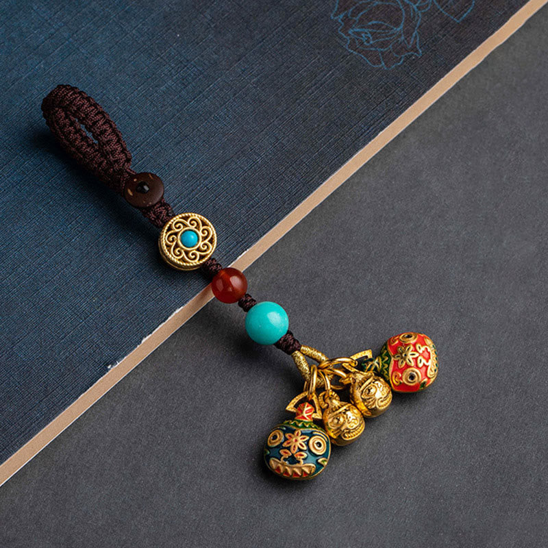 Buddha Stones Gold Swallowing Beast Family Luck Car Key Chain Phone Hanging Decoration