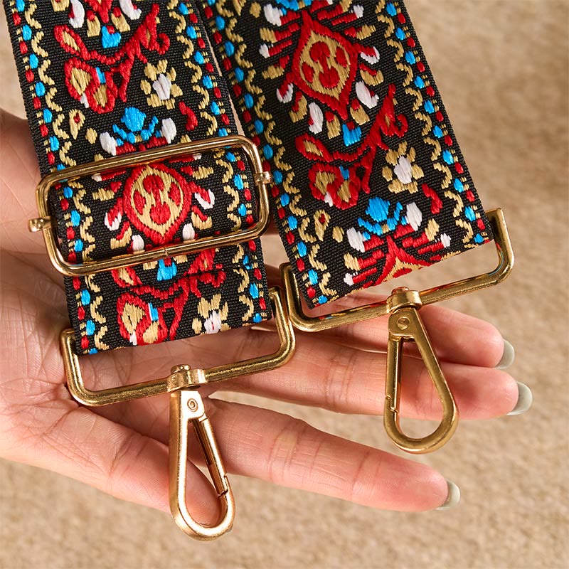 Buddha Stones Bohemian Flower Geometric Stripes Embroidery Adjustable Handbags Crossbody Shoulder Bag Purse Straps Replacement