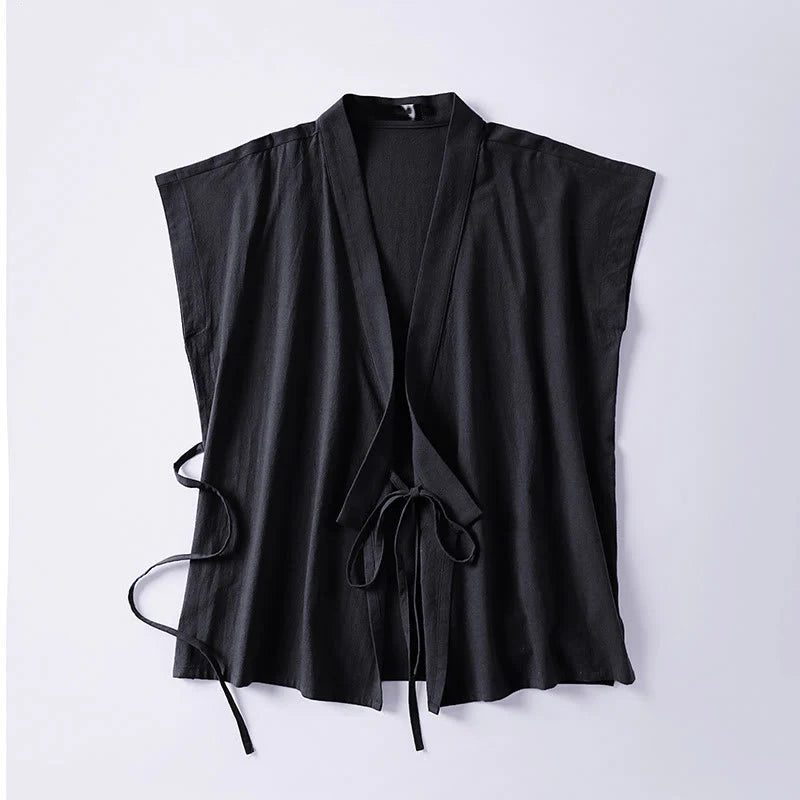 Buddha Stones Summer Solid Color V-Neck Sleeveless Men's Cotton Linen Vest