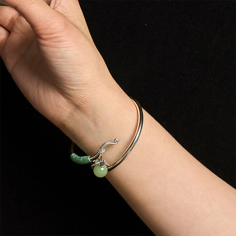 FREE Today: Luck and Healing Copper Alloy Green Bead Charm Cuff Bracelet Bangle