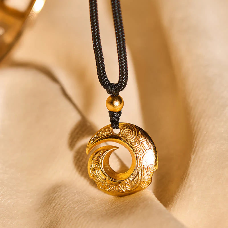 Buddha Stones 24k Gold Plated Brass Peace Buckle Black Rope Auspicious Necklace Pendant