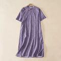 Buddha Stones Summer Crew Neck Plain Short Sleeve Below Knee Dress