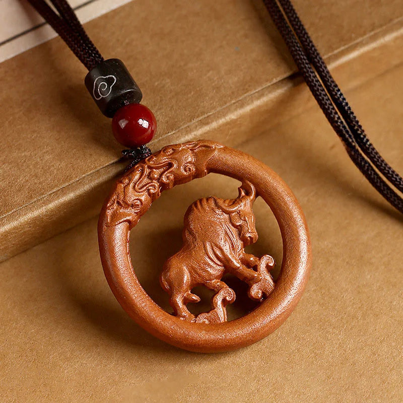 Buddha Stones Peach Wood Chinese Zodiac Year Of The Horse Ward Off Evil Spirits Necklace Pendants