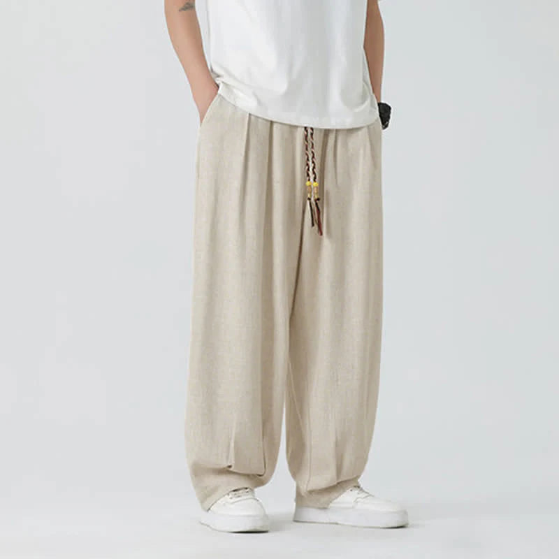 Buddha Stones Summer Drawstring Ankle Length Solid Color Men's Straight Leg Pants