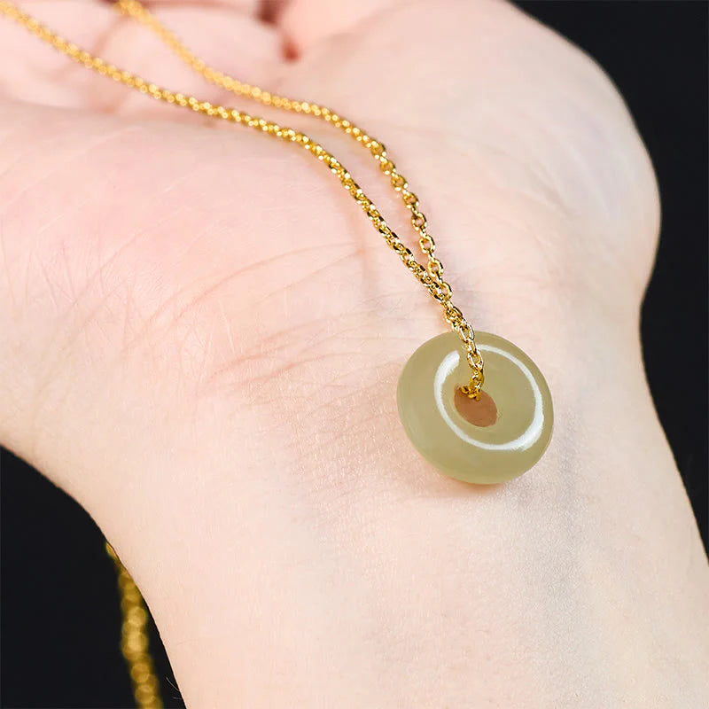 Buddha Stones Natural Green Jade Peace Buckle Prosperity Necklace Pendant