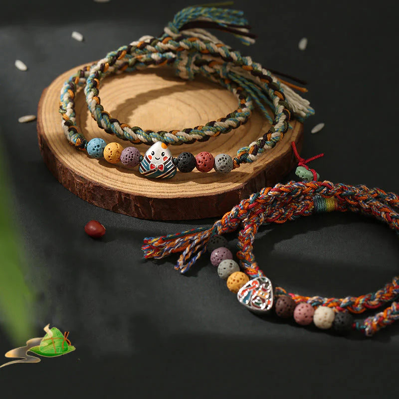 Buddha Stones Dragon Boat Festival Colorful Rope Lava Rock Fu Character Rice Dumplings Luck Braided Bracelet