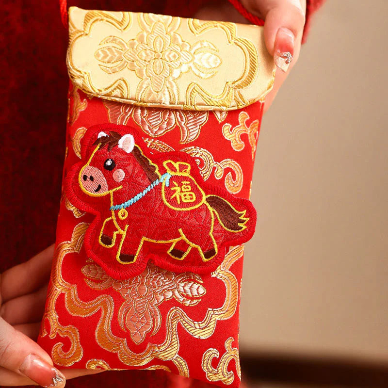 Buddha Stones Year Of The Horse 2026 New Year Fu Character Lucky Embroidery Chinese Red Envelope