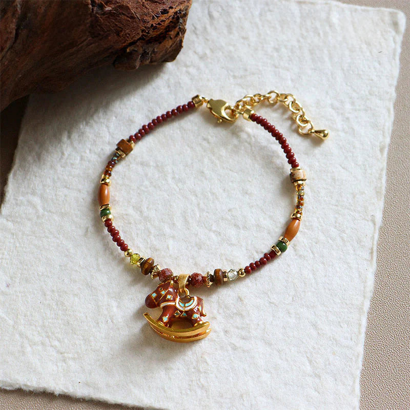 Buddha Stones Year Of The Horse Oil Dripping Copper Various Beeds Grace Bracelet