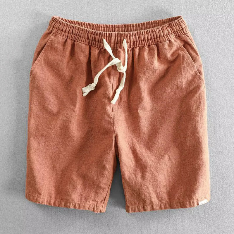 Buddha Stones Drawstring Elastic Waist Cotton Men's Shorts With Pockets
